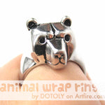 3D Adjustable Polar Bear Animal Wrap Around Hug Ring in Shiny Silver | Animal Jewelry | DOTOLY