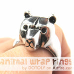 3D Adjustable Polar Bear Animal Wrap Around Hug Ring in Shiny Silver | Animal Jewelry | DOTOLY