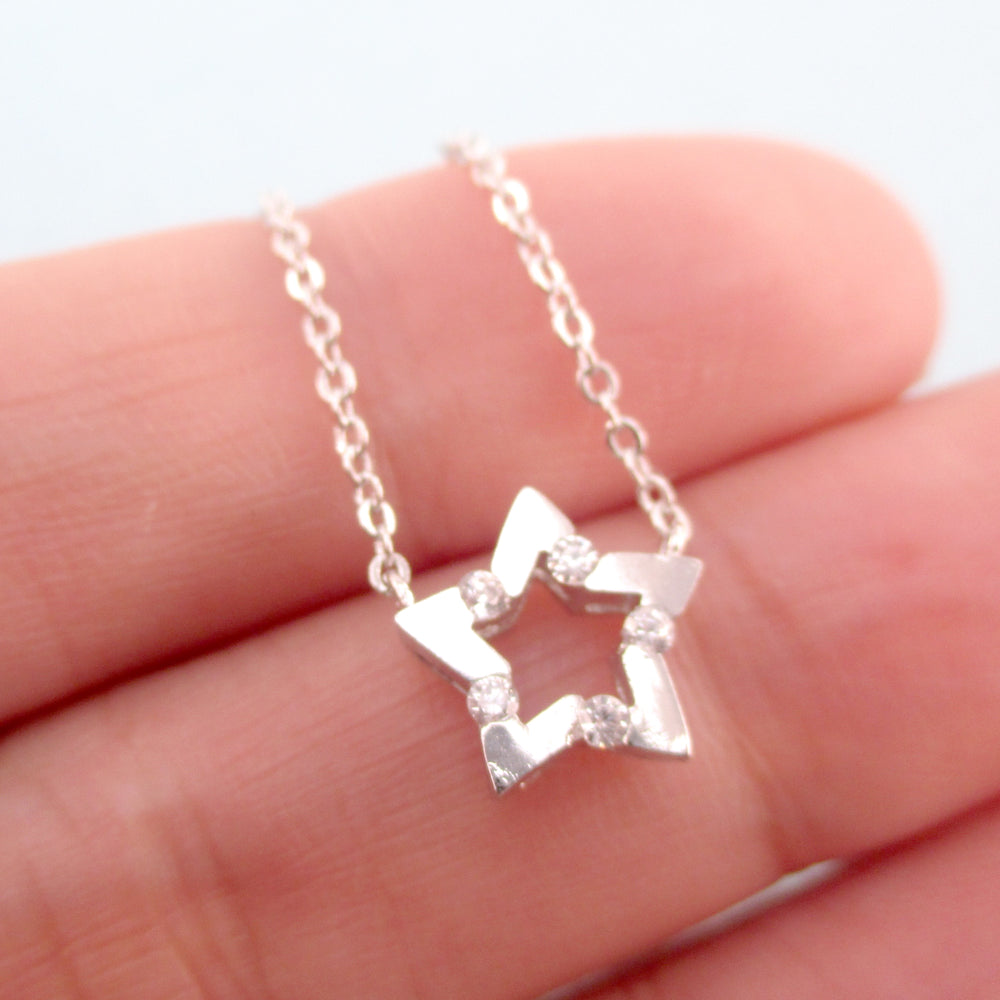 Polaris North Star Space Inspired Rhinestone Pendant Necklace in Silver