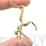 3D Aerial Pole Dancer Leg Hang Pendant Necklace in Gold