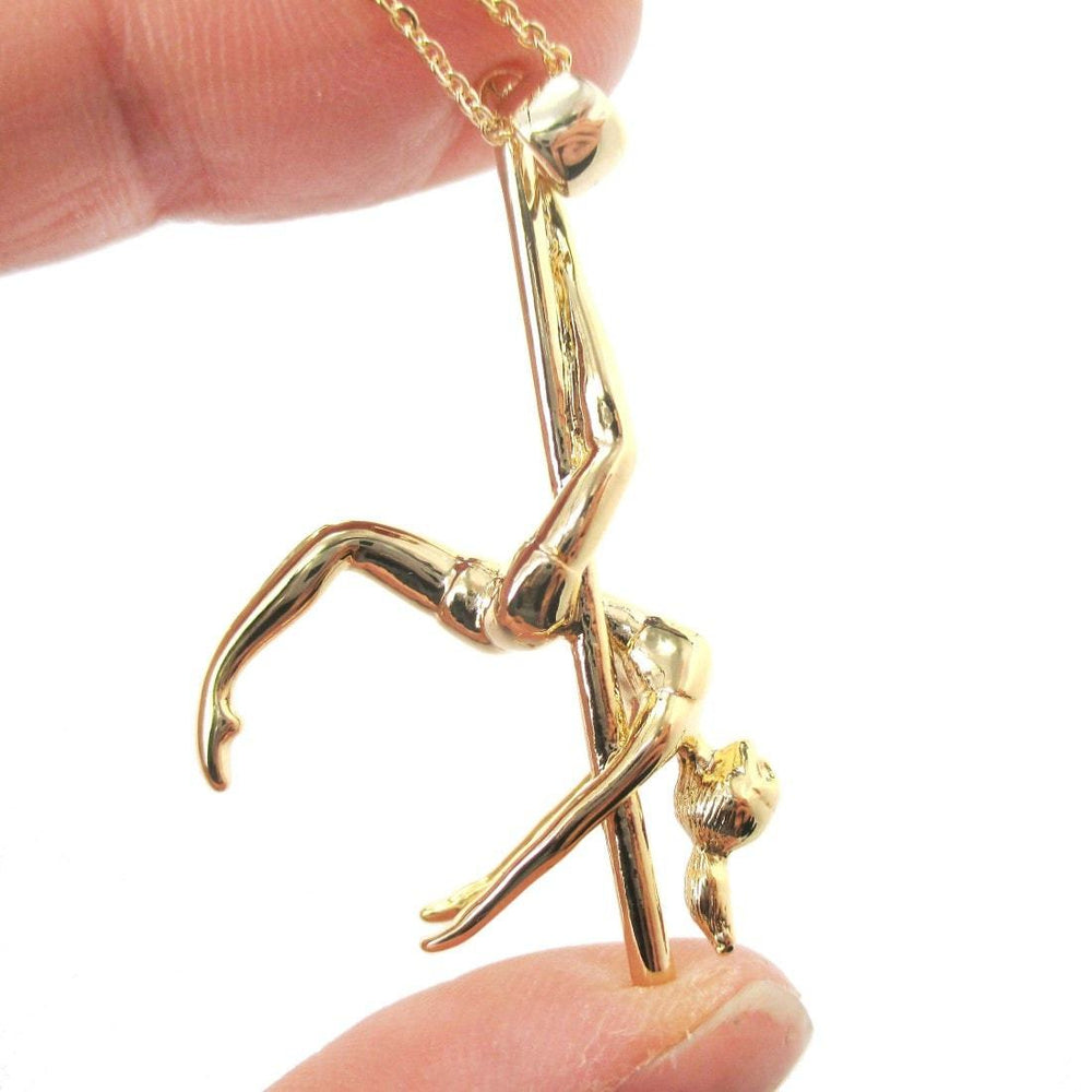 3D Aerial Pole Dancer Leg Hang Pendant Necklace in Gold