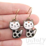 Polka Dotted Kitty Cat Cartoon Shaped Dangle Earrings | DOTOLY