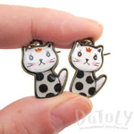 Polka Dotted Kitty Cat Cartoon Shaped Dangle Earrings | DOTOLY