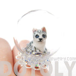 Porcelain Baby Kitty Cat Glass Snow Globe Bubble Adjustable Ring