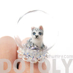 Porcelain Baby Kitty Cat Glass Snow Globe Bubble Adjustable Ring