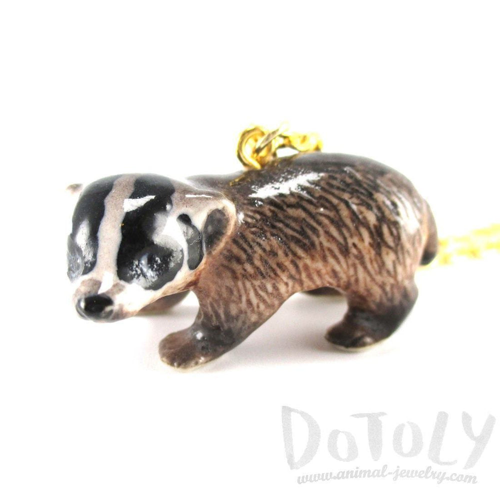 Porcelain Badger Shaped Hand Painted Ceramic Animal Pendant Necklace