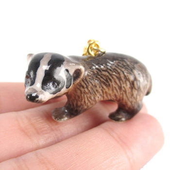 Porcelain Badger Shaped Hand Painted Ceramic Animal Pendant Necklace