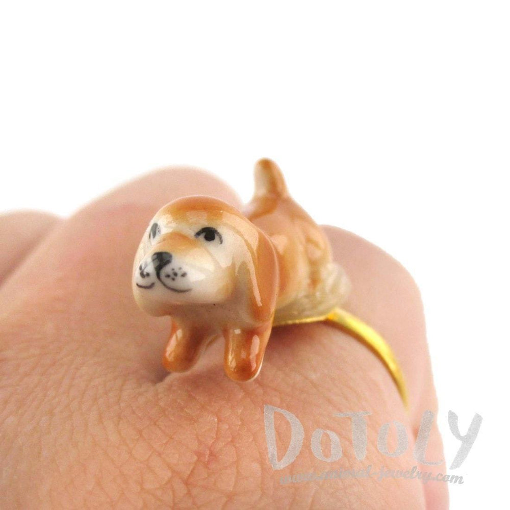 Porcelain Beagle Puppy Dog Shaped Ceramic Adjustable Animal Ring
