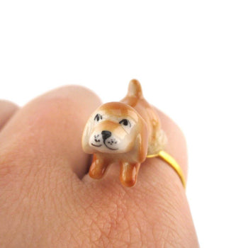 Porcelain Beagle Puppy Dog Shaped Ceramic Adjustable Animal Ring