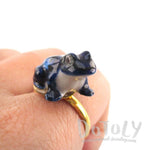 Porcelain Blue Poison Dart Frog Shaped Ceramic Adjustable Animal Ring