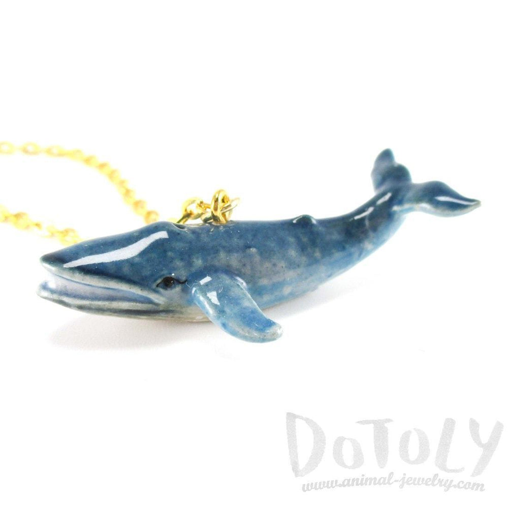 Porcelain Blue Whale Shaped Handmade Ceramic Animal Pendant Necklace