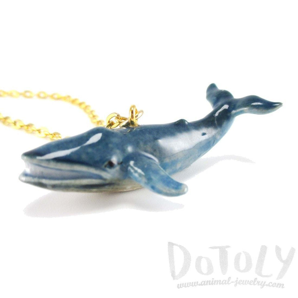 Porcelain Blue Whale Shaped Handmade Ceramic Animal Pendant Necklace