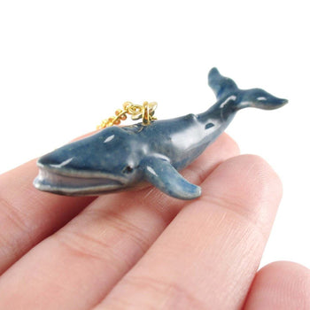 Porcelain Blue Whale Shaped Handmade Ceramic Animal Pendant Necklace