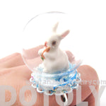 Porcelain Bunny Rabbit Glass Snow Globe Bubble Ball Adjustable Ring