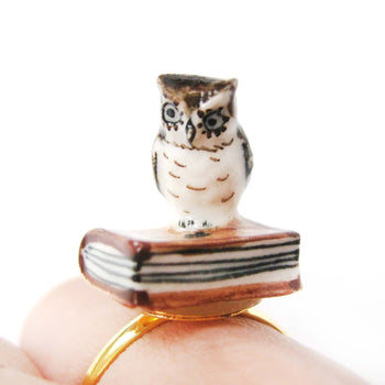 porcelain-ceramic-adorable-owl-bird-with-book-animal-adjustable-ring-handmade