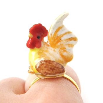 porcelain-ceramic-chicken-rooster-hen-bird-animal-adjustable-ring-handmade