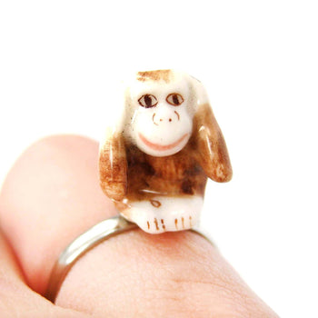 porcelain-ceramic-monkey-with-hands-over-ears-animal-adjustable-ring-handmade