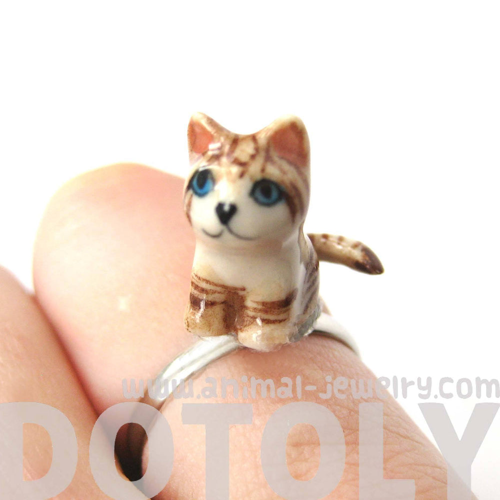 porcelain-ceramic-tan-and-white-striped-kitty-cat-animal-adjustable-ring-handmade