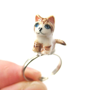porcelain-ceramic-tan-and-white-striped-kitty-cat-animal-adjustable-ring-handmade