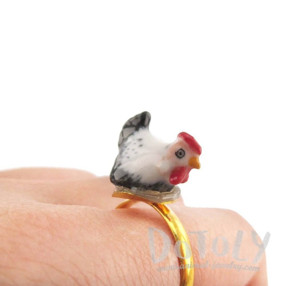 Porcelain Chicken Hen Shaped Ceramic Adjustable Animal Ring | Handmade