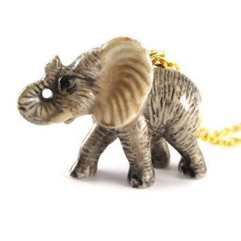 Porcelain Elephant Shaped Hand Painted Ceramic Animal Pendant Necklace