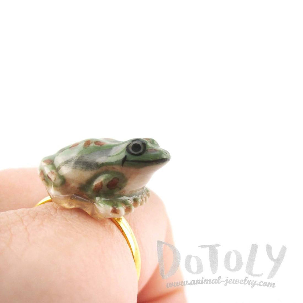 Porcelain Green Spotted Frog Shaped Ceramic Adjustable Animal Ring