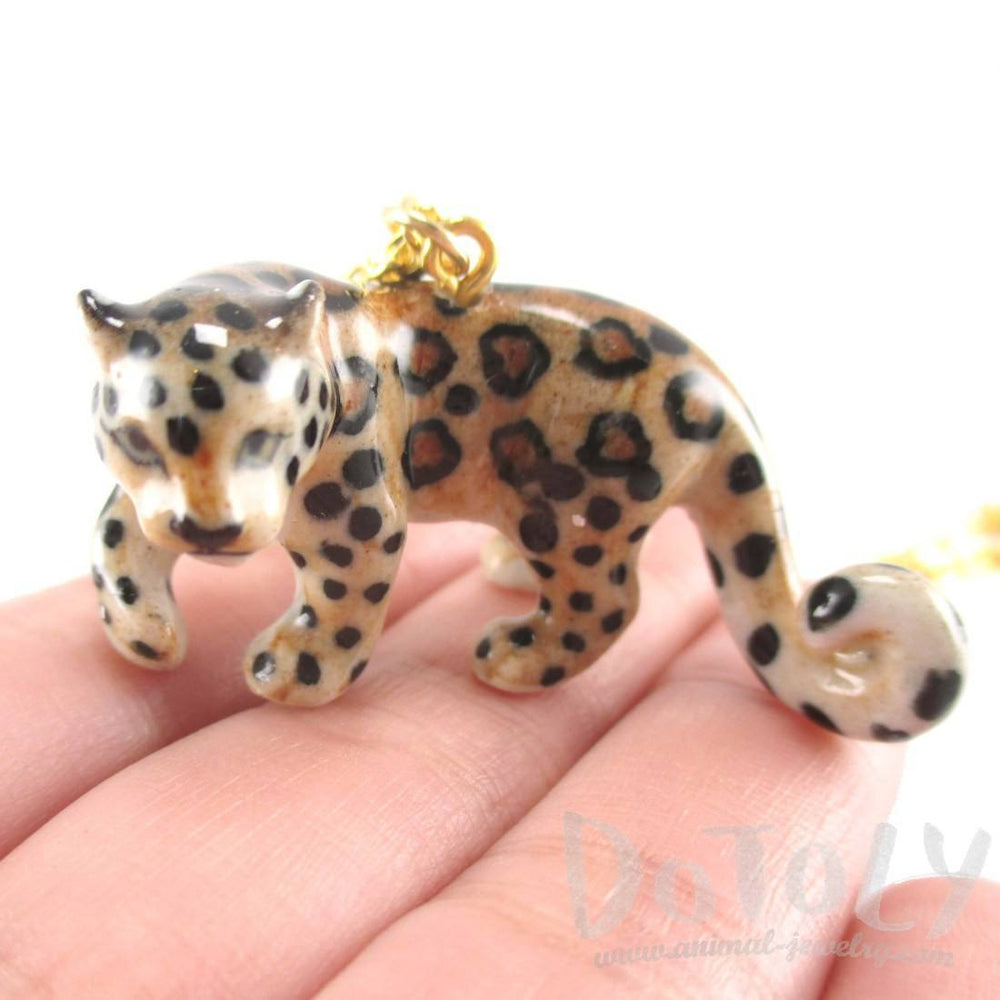 Porcelain Leopard Jaguar Shaped Ceramic Animal Pendant Necklace
