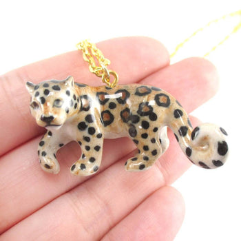 Porcelain Leopard Jaguar Shaped Ceramic Animal Pendant Necklace