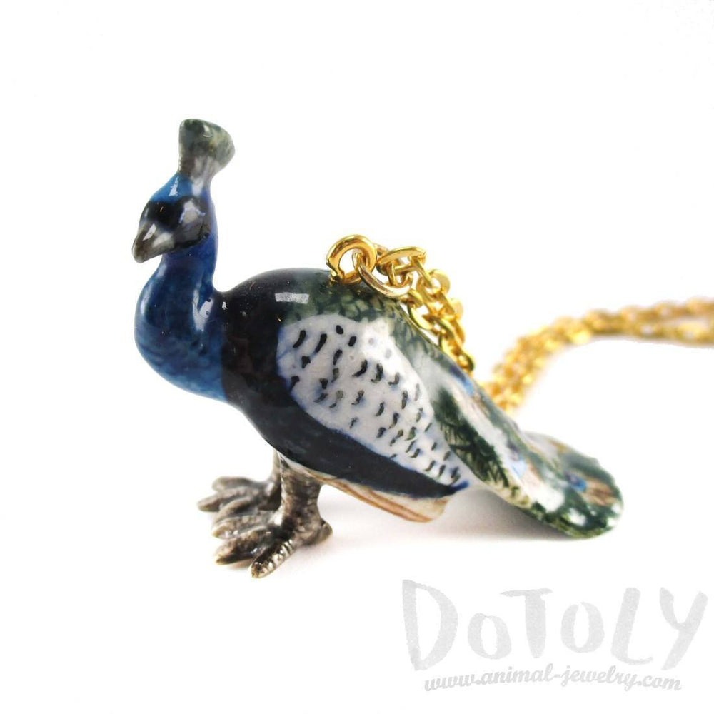 Porcelain Peacock Bird Shaped Handmade Ceramic Animal Pendant Necklace