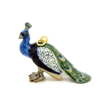 Porcelain Peacock Bird Shaped Handmade Ceramic Animal Pendant Necklace