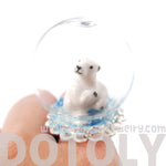 Porcelain Polar Bear Glass Snow Globe Bubble Ball Adjustable Ring