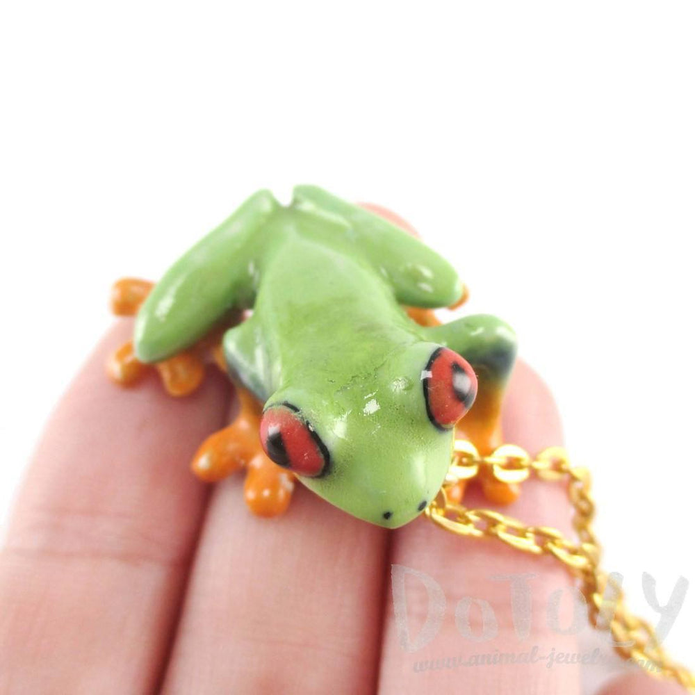 Porcelain Red Eyed Tree Frog Shaped Ceramic Animal Pendant Necklace