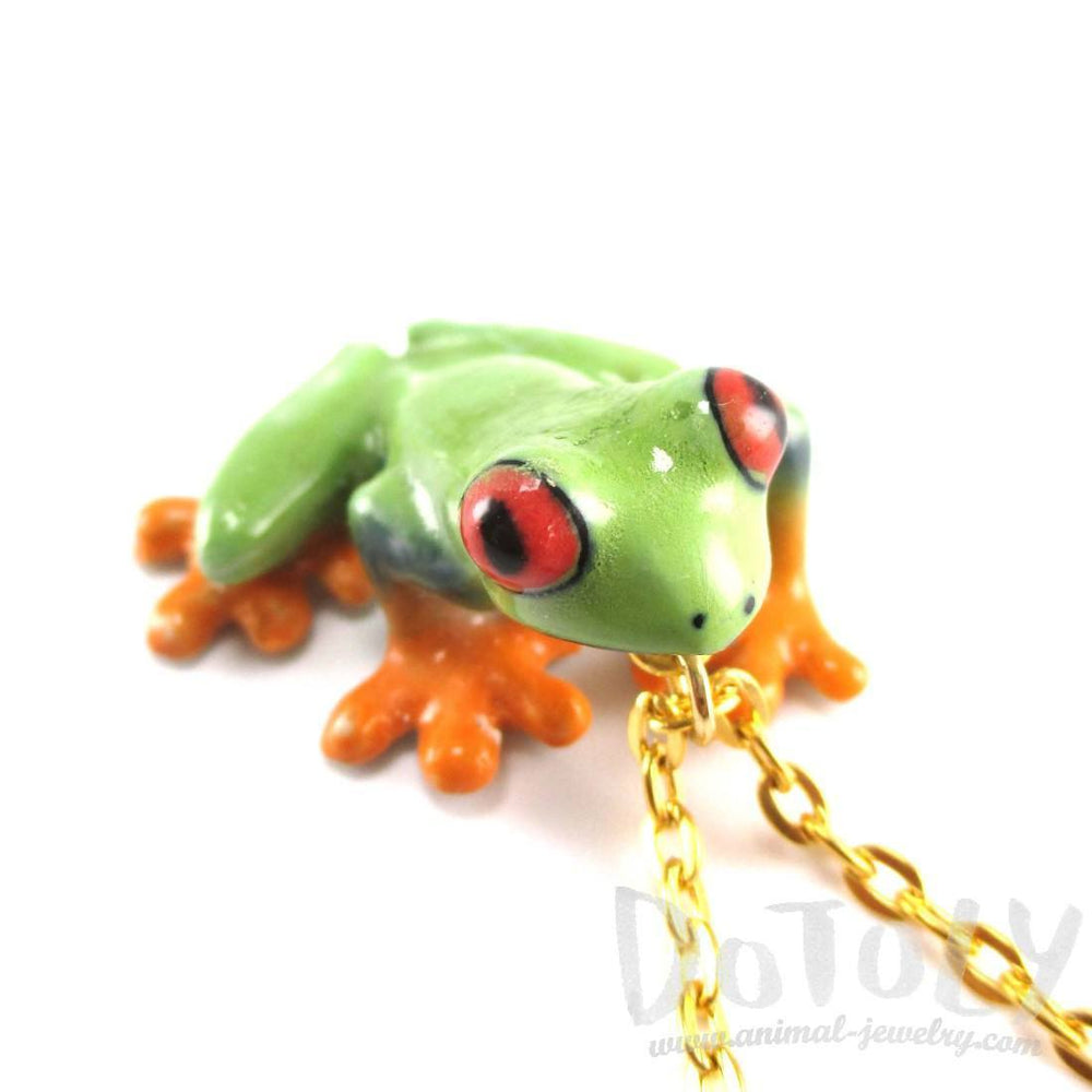Porcelain Red Eyed Tree Frog Shaped Ceramic Animal Pendant Necklace