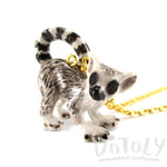 Porcelain Ring Tailed Lemur Shaped Ceramic Animal Pendant Necklace