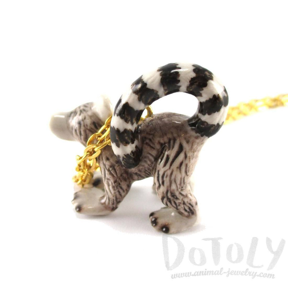 Porcelain Ring Tailed Lemur Shaped Ceramic Animal Pendant Necklace