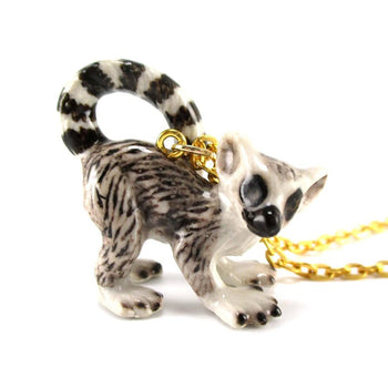 Porcelain Ring Tailed Lemur Shaped Ceramic Animal Pendant Necklace