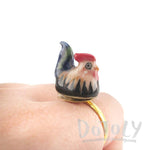 3D Porcelain Rooster Chicken Shaped Ceramic Adjustable Animal Ring