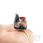 3D Porcelain Rooster Chicken Shaped Ceramic Adjustable Animal Ring