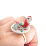 Porcelain Scarlet Macaw Parrot Bird Shaped Adjustable Animal Ring