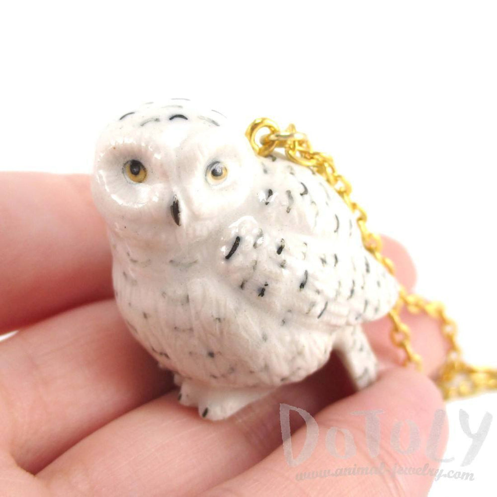 Porcelain Snowy Owl Hedwig Bird Shaped Ceramic Animal Pendant Necklace