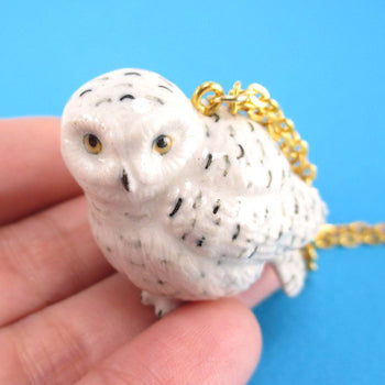 Porcelain Snowy Owl Hedwig Bird Shaped Ceramic Animal Pendant Necklace