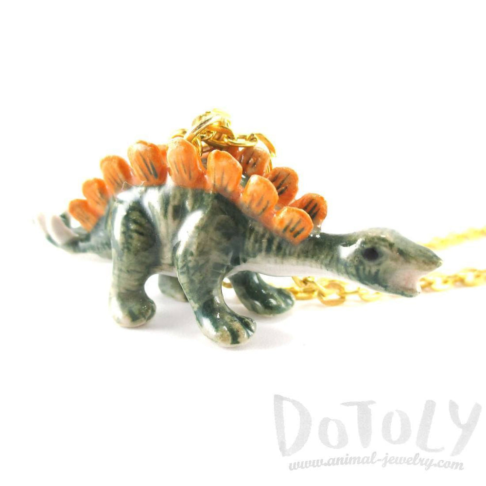 Porcelain Stegosaurus Dinosaur Shaped Ceramic Animal Pendant Necklace