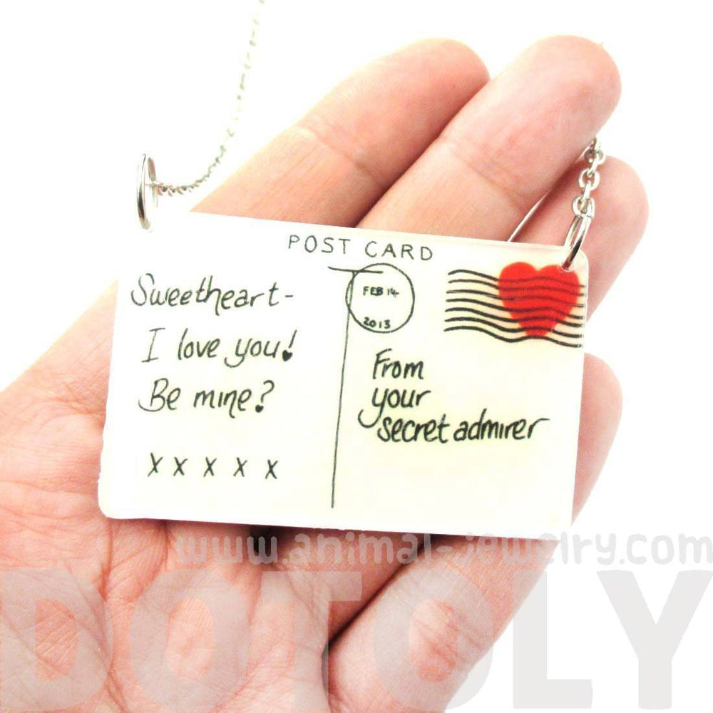 Post Card From A Secret Admirer Love Letter Shaped Pendant Necklace