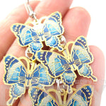 Pretty Butterfly Shaped Layered Dangle Drop Earrings in Blue on Gold