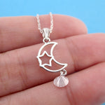 Pretty Crescent Moon & Star Outline Shaped Celestial Pendant Necklace