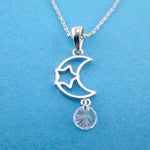 Pretty Crescent Moon & Star Outline Shaped Celestial Pendant Necklace