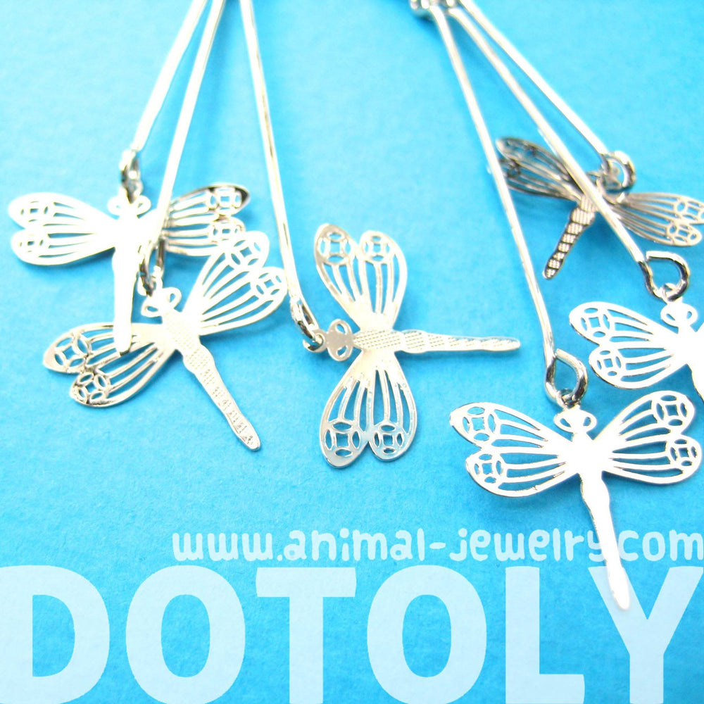 Pretty Dragonfly Shaped Dangle Earrings in Silver | Animal Jewelry