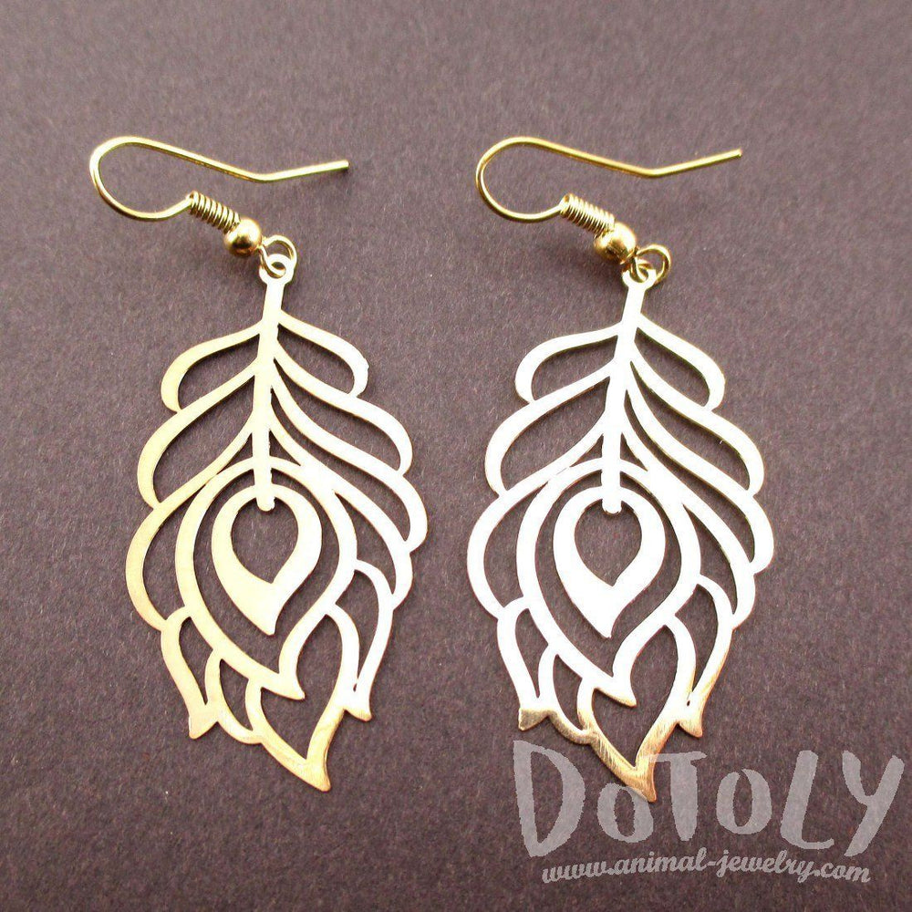 Pretty Peacock Feathers Shaped Dangle Earrings in Gold | DOTOLY | DOTOLY