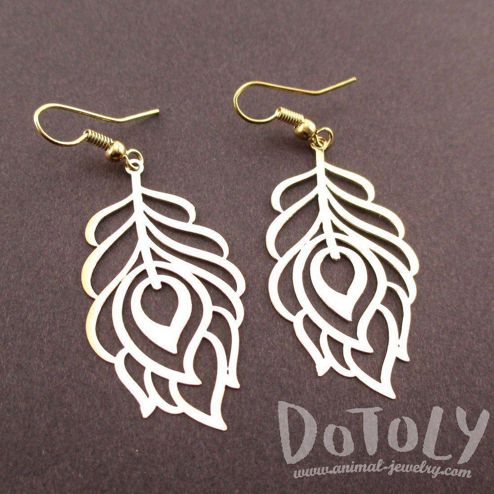 Pretty Peacock Feathers Shaped Dangle Earrings in Gold | DOTOLY | DOTOLY