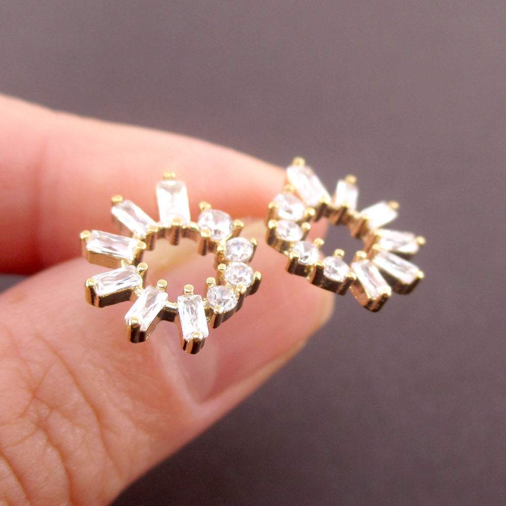 Pretty Round Rhinestone Hoop Shaped Stud Earrings in Gold | DOTOLY